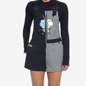 INVADER ZIM STRIPPED BLACK/WHITE SHORTALLS HOT TOPIC NICKLEODEON SIZE L